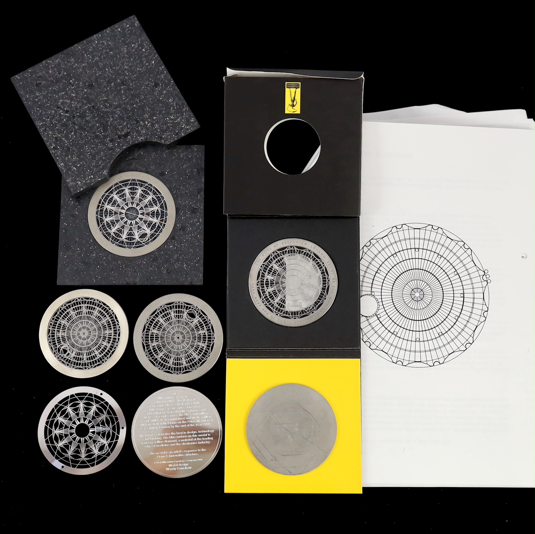 Wendy Ramshaw OBE (1939-2018) for NMEC, a rare prototype Millennium Dome VVIP medal, a prototype VIP Dome medal, a prototype crew Dome medal and packaging